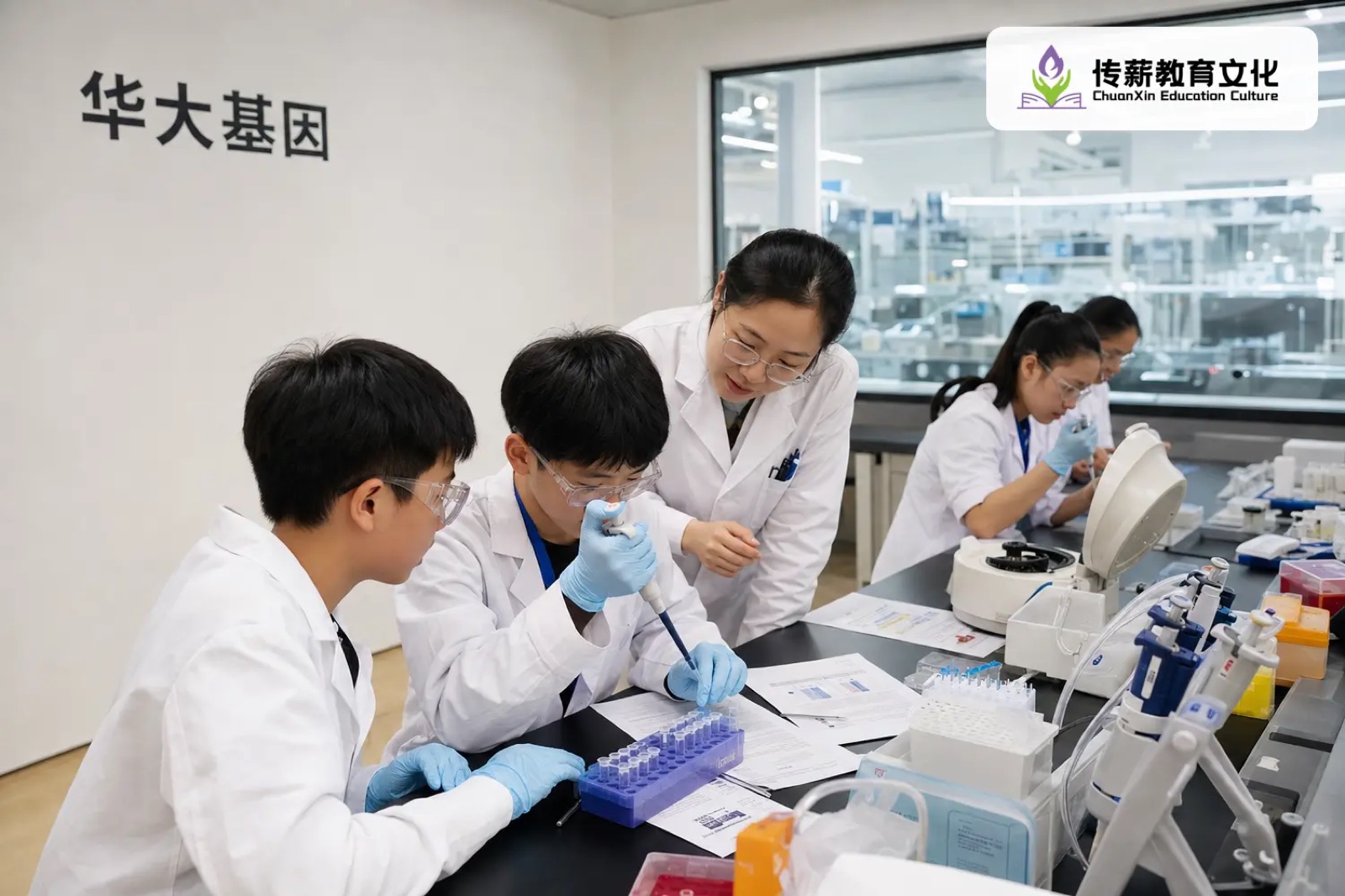 孩子在华大基因研学中参与实验观察