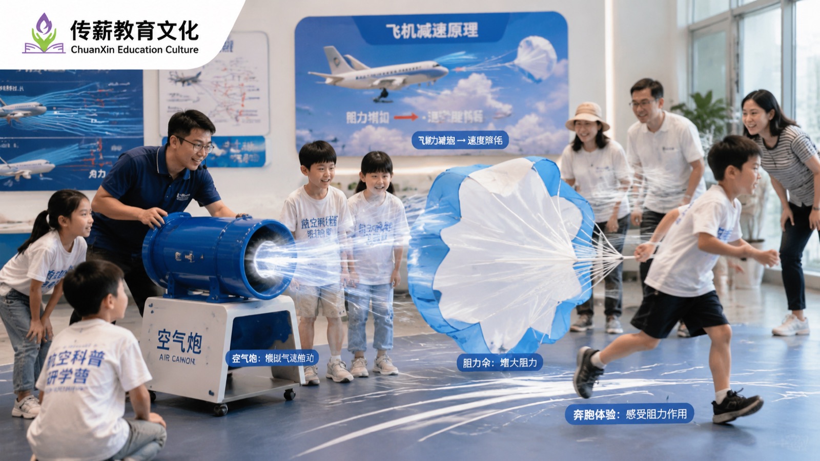 孩子通过空气炮体验空气阻力原理