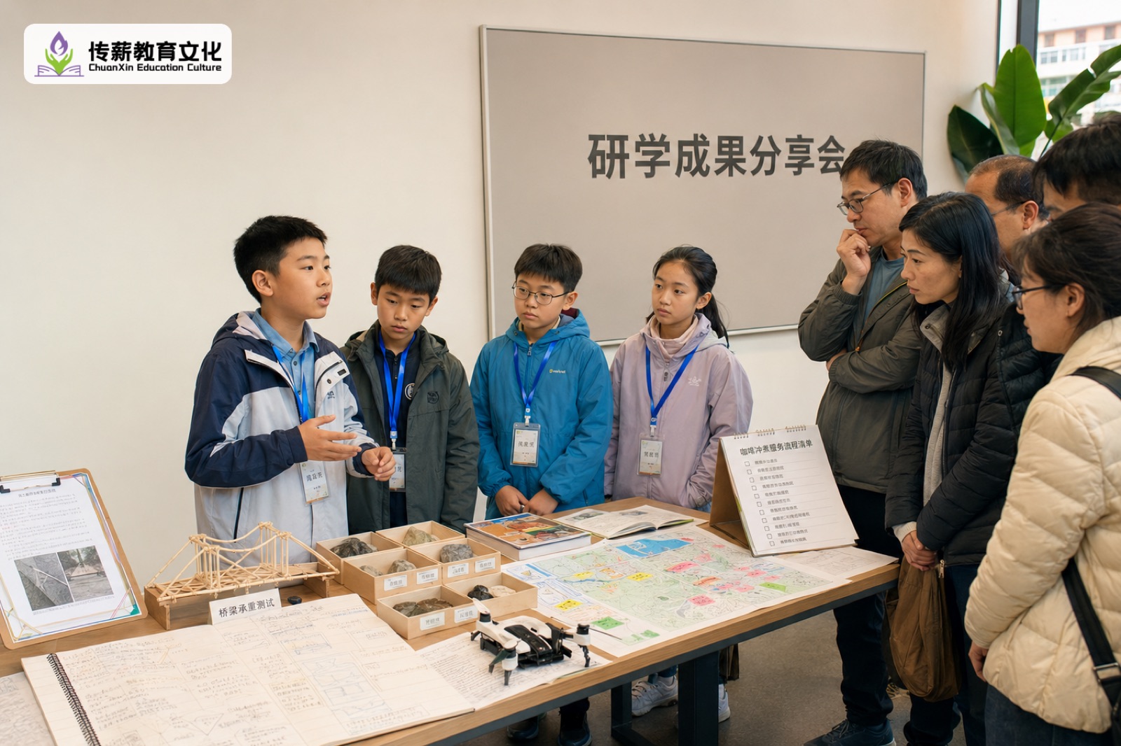 孩子在研学成果分享会上进行展示